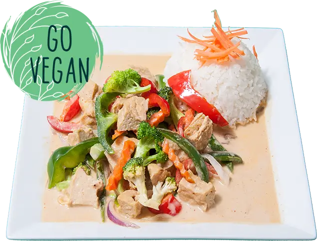 Lunch: Tofugryta i röd/grön/Panang curry, kokosmjölk, grönsaker & ris.